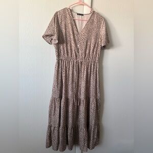Pretty Garden Leopard Maxi Dress short sleeve size L